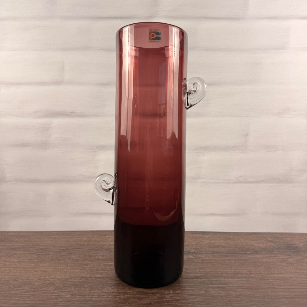Blenko 9625 Matt Carter Amethyst Art Glass Vase Applied Handles